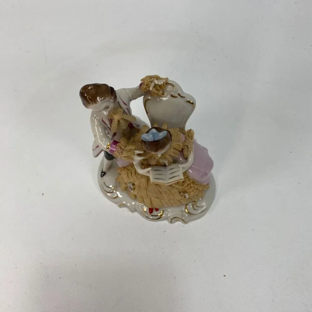 Vintage Lady & GentleMan Porcelain Victorian Figurines Reading Dresden Lace 5